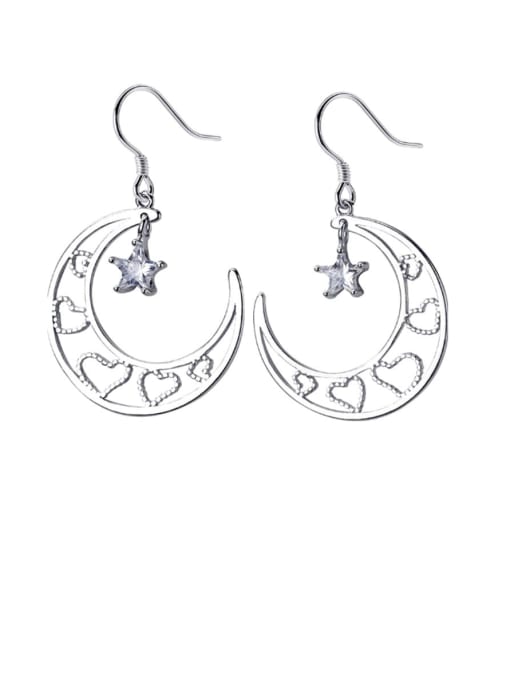 Rosh 925 Sterling Silver Heart  Moon Minimalist Hook Earring