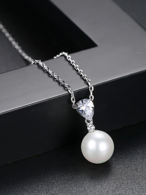 BLING SU Copper Imitation Pearl Round Minimalist Necklace 3