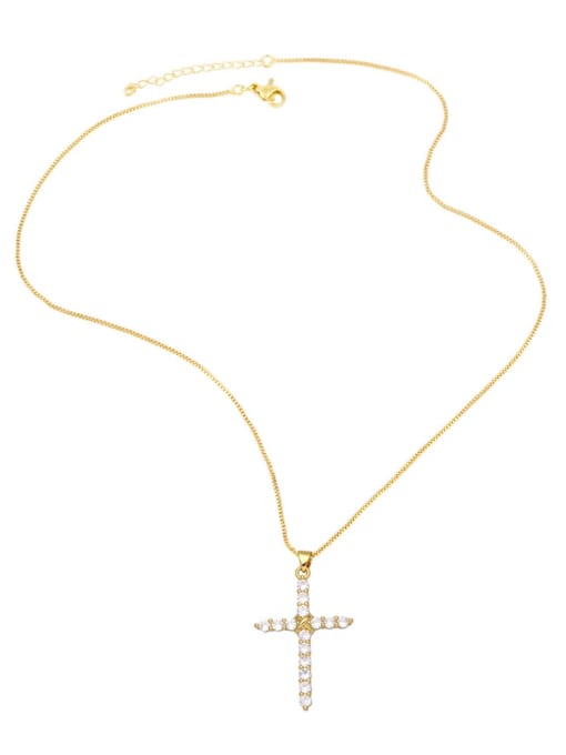 CC Brass Cubic Zirconia Cross Vintage  Round Pendant Necklace 3