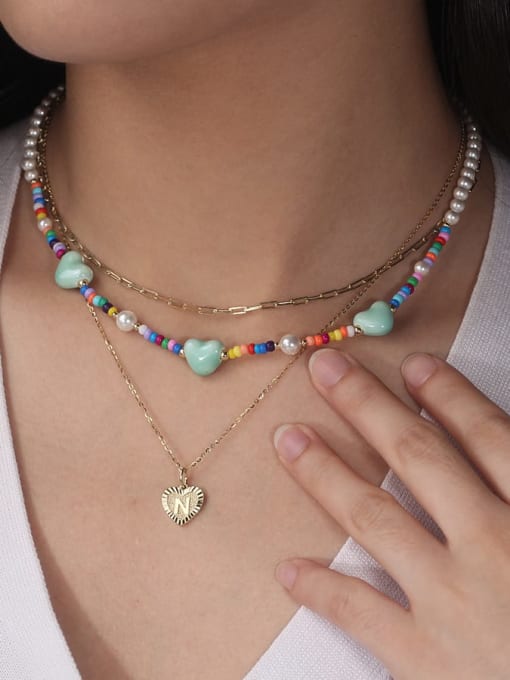 RINNTIN 925 Sterling Silver Natural Stone Heart Trend Beaded Necklace 1