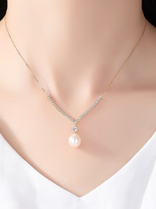CCUI S925 Sterling Silver with 3A zircon  freshwater pearl  Necklace 1
