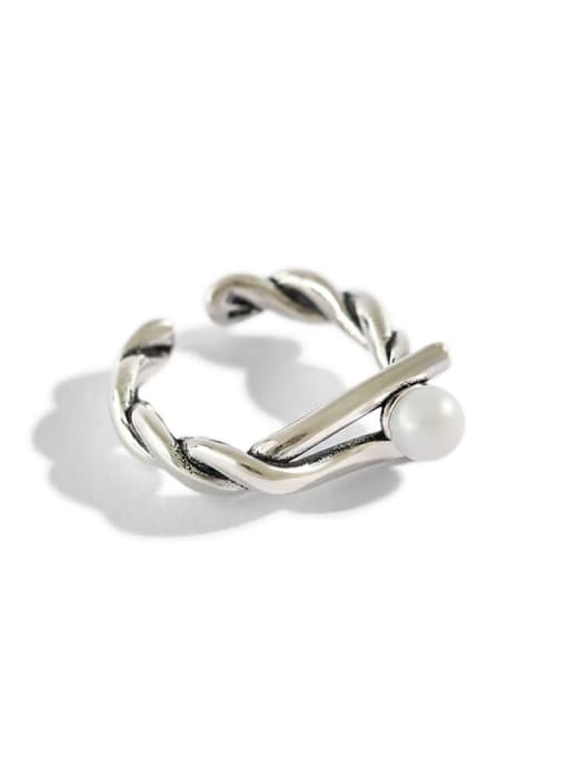 DAKA 925 Sterling Silver Simple retro twist  bead ring 0