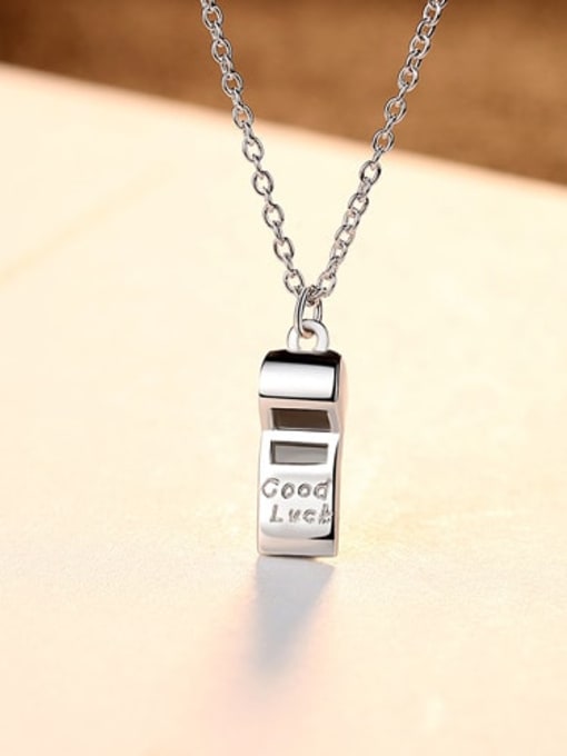 Platinum 15I07 925 Sterling Silver creative lucky whistle Pendant Necklace
