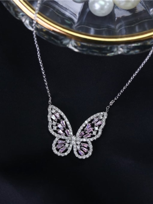 DUDU Brass Cubic Zirconia Butterfly Dainty Necklace 1