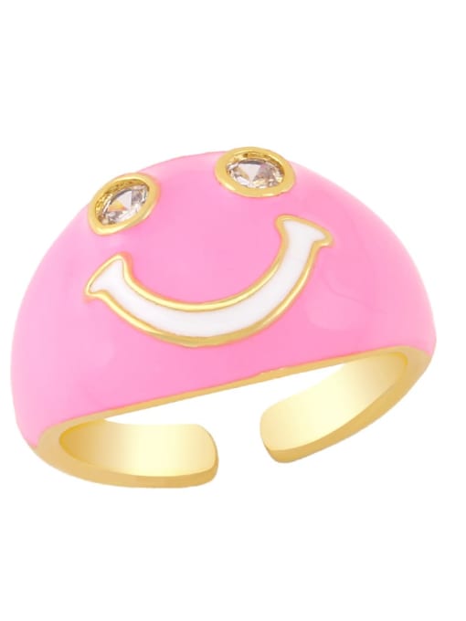 Pink Brass Enamel Smiley Minimalist Band Ring