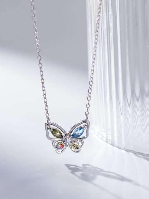 Rosh 925 Sterling Silver Cubic Zirconia Butterfly Minimalist Necklace 0