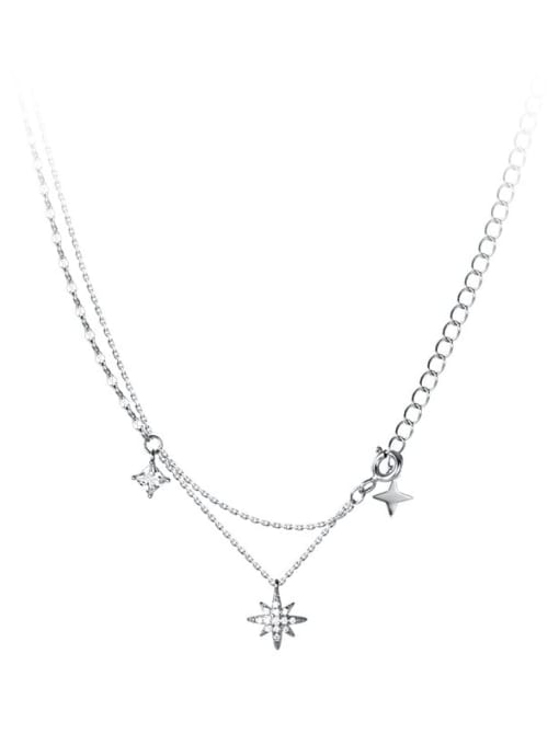 Rosh 925 Sterling Silver Cubic Zirconia Star Minimalist Multi Strand Necklace
