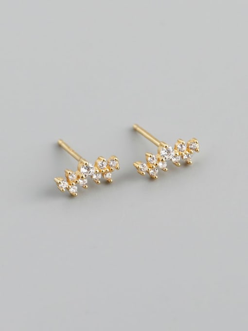 Gold (with plastic plug) 925 Sterling Silver Cubic Zirconia Irregular Vintage Stud Earring