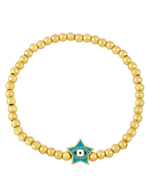 turquoise Brass Enamel Evil Eye Vintage Five-pointed star Beaded Bracelet