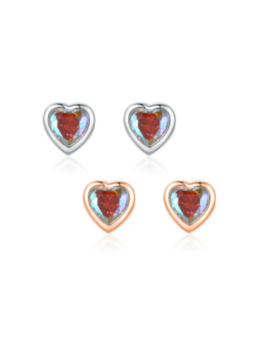 MODN 925 Sterling Silver Cubic Zirconia Heart Minimalist Stud Earring