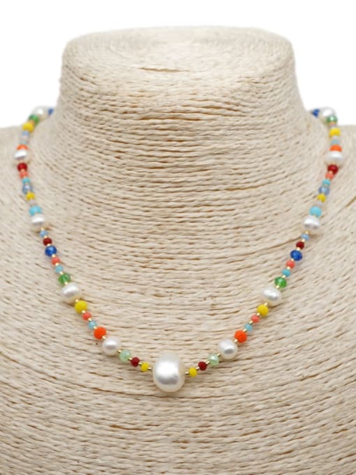 ZZ N200002A Stainless steel Freshwater Pearl Multi Color Irregular Bohemia Necklace