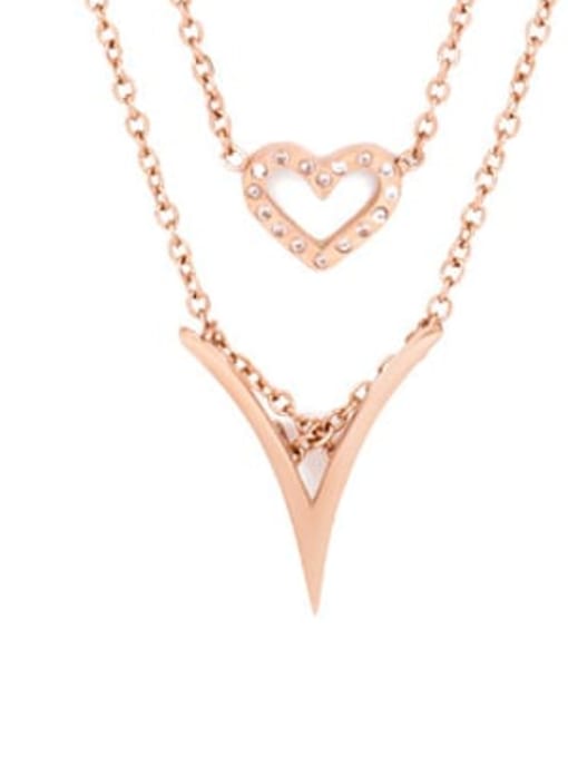 Titanium steel rose gold Alloy Cubic Zirconia Heart Dainty Multi Strand Necklace