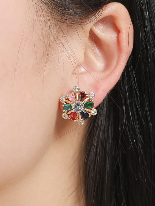 DUDU Brass Cubic Zirconia Flower Dainty Stud Earring 1