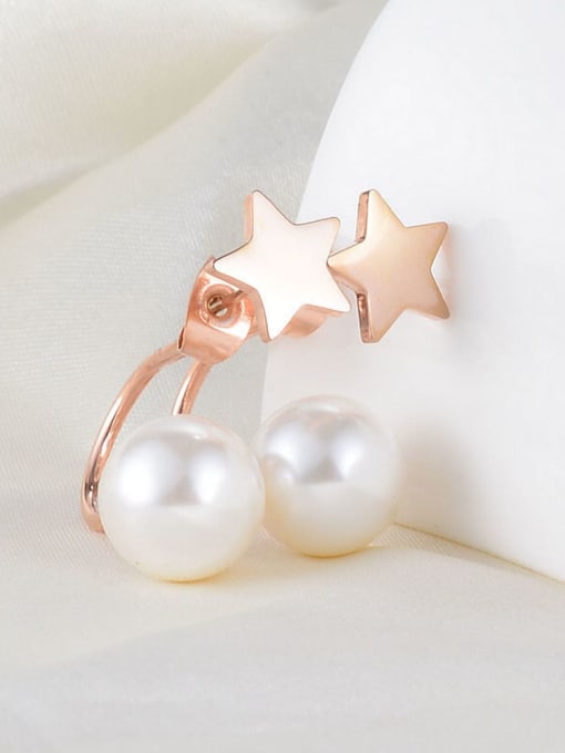 A TEEM Titanium Imitation Pearl White Star Minimalist Drop Earring 3