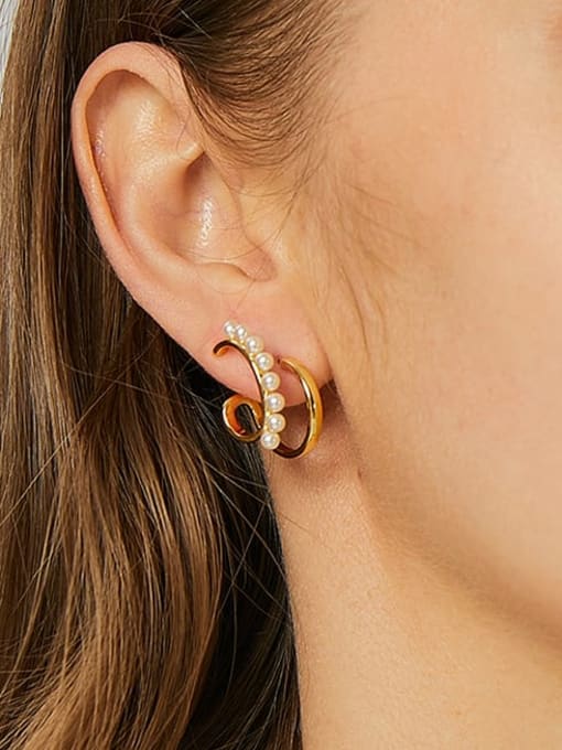 CHARME Brass Imitation Pearl Geometric Minimalist Earring 1