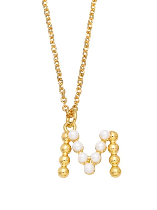 M Brass Imitation Pearl Letter Minimalist Necklace
