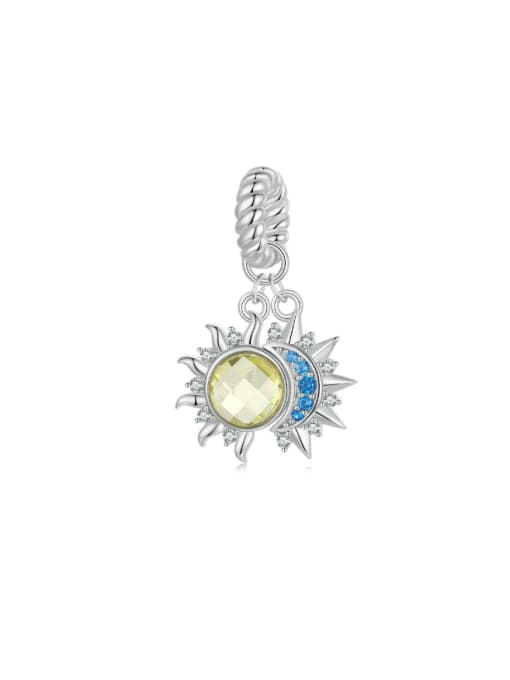 Jare 925 Sterling Silver Cubic Zirconia Trend  Shining Sun and Moon DiyPendant 0