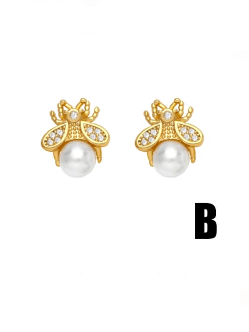 B Brass Imitation Pearl Bowknot  Moon Cute Stud Earring