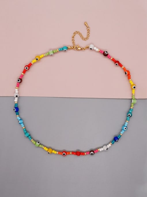 GZ N210019A Miyuki Millet Bead Multi Color Evil Eye Bohemia Handmade Beaded Necklace