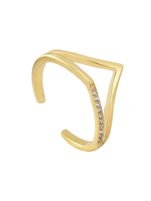 CHARME Brass Cubic Zirconia Minimalist  V Shape Double Layer Band Ring 0