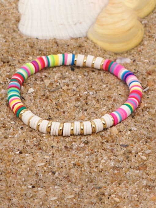 QT B200162A Stainless steel Multi Color Polymer Clay Geometric Bohemia Stretch Bracelet