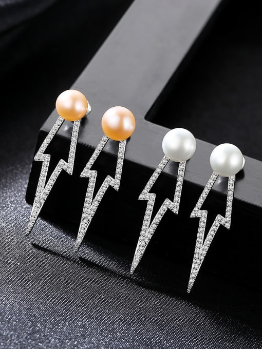 CCUI 925 Sterling Silver Freshwater Pearl Geometric Classic Drop Earring 2