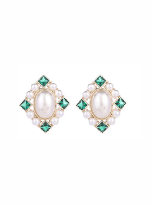 Emerald Brass Imitation Pearl Geometric Trend Stud Earring