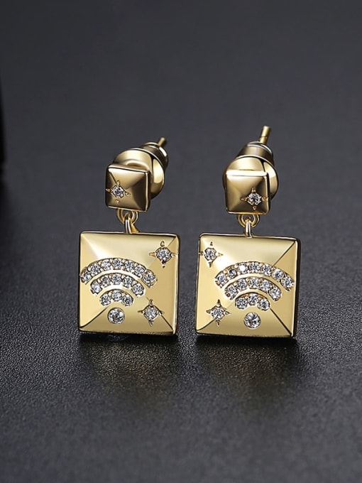 18k  gold T06B21 Brass Cubic Zirconia Square Minimalist Chandelier Earring