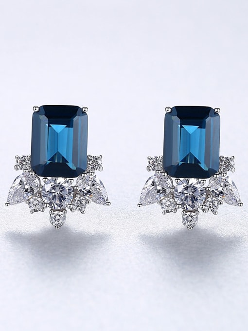 CCUI 925 Sterling Silver Cubic Zirconia Blue Square Dainty Stud Earring 2