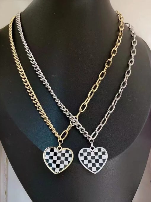 A TEEM Titanium Steel Enamel Heart Vintage Necklace 0