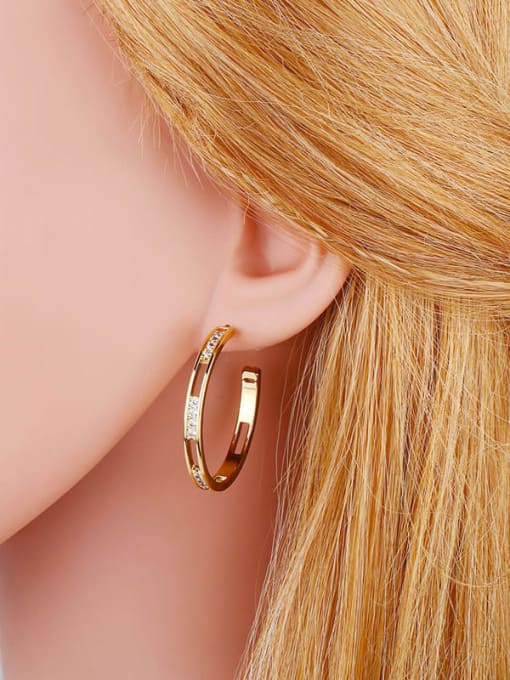 CC Brass Cubic Zirconia C-shaped  Minimalist Hoop Earring 1