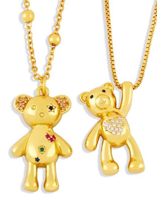 CC Brass Rhinestone Cute  Bear Pendant Necklace 3