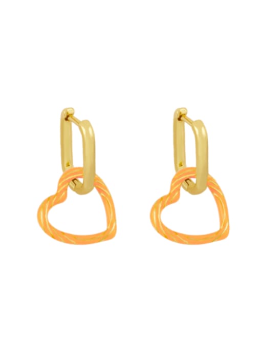 orange Brass Enamel Heart Minimalist Huggie Earring