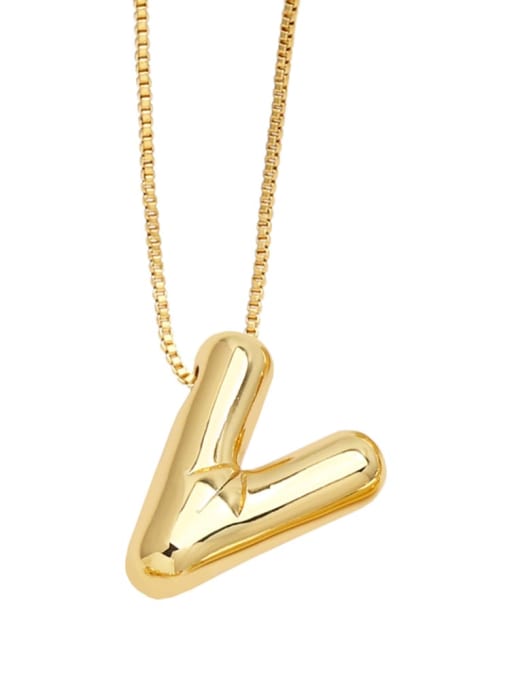 V Brass Letter Minimalist Necklace