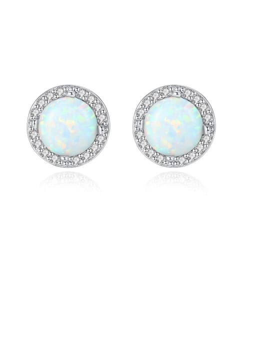 CCUI 925 Sterling Silver Opal Round Minimalist Stud Earring 0