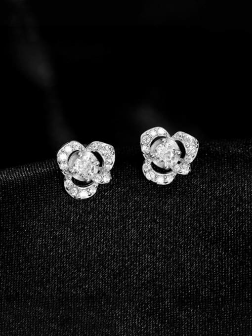 BeiFei Minimalism Silver 925 Sterling Silver Cubic Zirconia Flower Minimalist Stud Earring 2