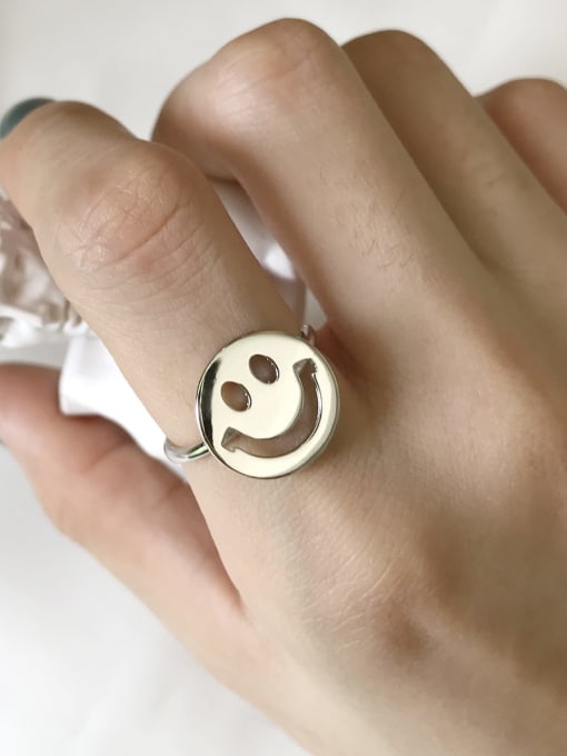 Boomer Cat 925 Sterling Silver  Minimalist  Smiley Free Size Ring 0