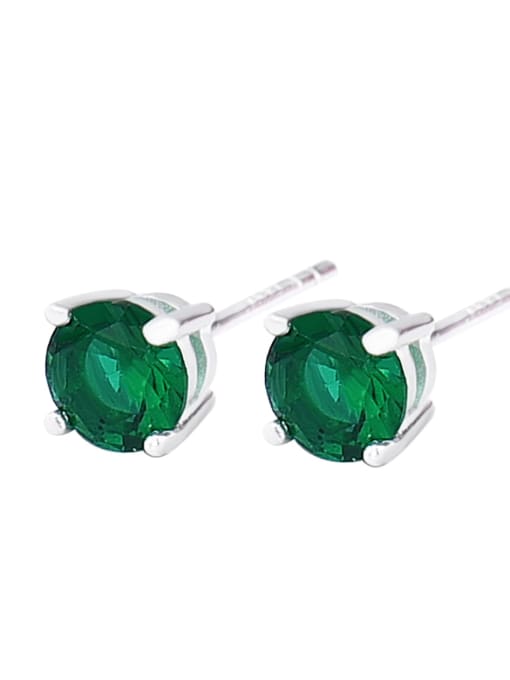 Green Glass Silver 925 Sterling Silver Cubic Zirconia Geometric Minimalist Stud Earring