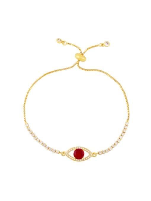 red Brass Cubic Zirconia Evil Eye Minimalist Adjustable Bracelet