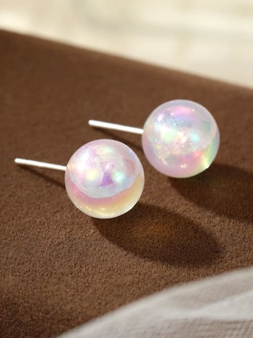 ES2540 【 10mm 】 925 Sterling Silver Imitation Pearl Round Bead Minimalist Stud Earring