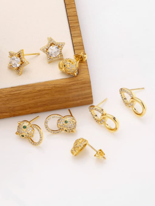 CC Brass Cubic Zirconia Pentagram Cute Stud Earring 4