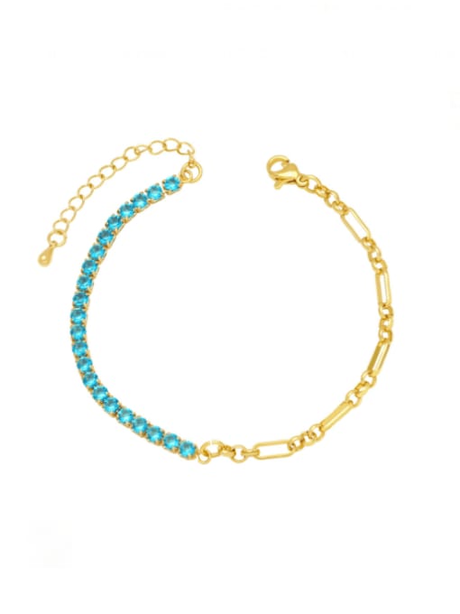 Light blue Brass Cubic Zirconia Geometric Minimalist Bracelet