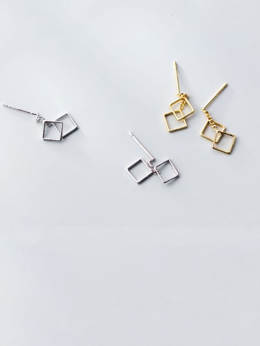 Rosh 925 Sterling Silver Hollow Square Minimalist Drop Earring 0