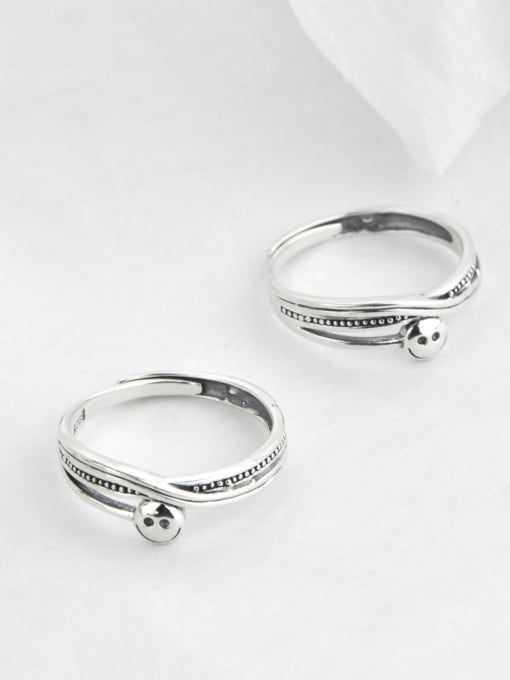SHUI Vintage Sterling Silver With Platinum Plated Fashion Smiley Free Size  Rings