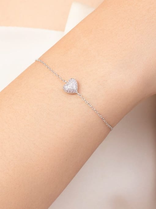 MODN 925 Sterling Silver Cubic Zirconia Heart Dainty Link Bracelet 1