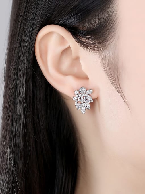 BLING SU Brass Cubic Zirconia Flower Luxury Stud Earring 1