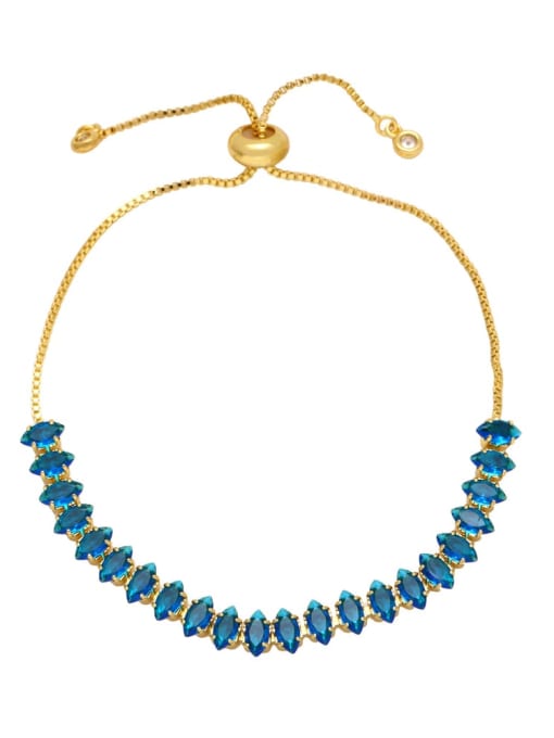 blue Brass Cubic Zirconia Geometric Minimalist Adjustable Bracelet