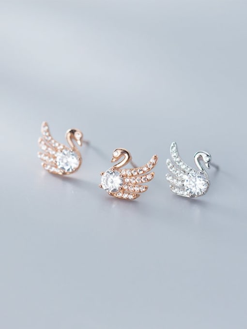 Rosh 925 Sterling Silver Cubic Zirconia Swan Cute Stud Earring 2