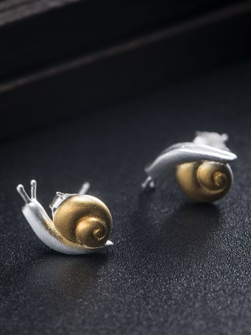 SILVER MI 925 Sterling Silver Insect Vintage  Snail Stud Earring 1