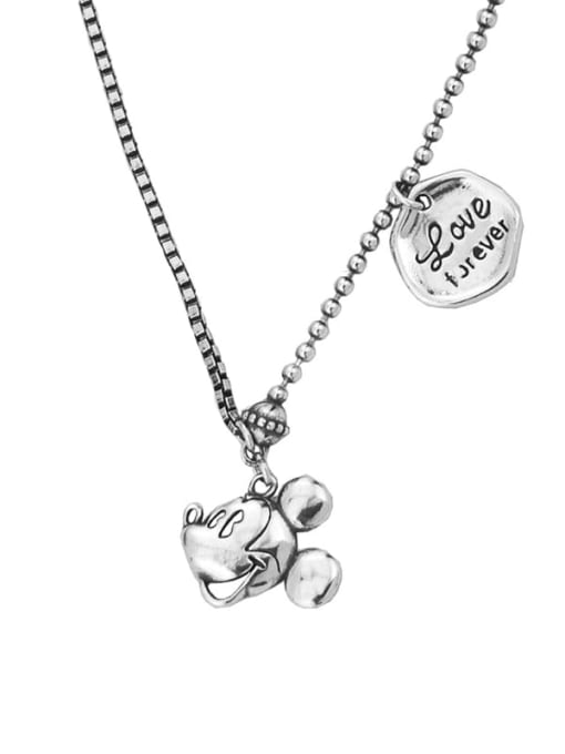SHUI Vintage Sterling Silver With Antique Silver Plated Simplistic Mickey letters Necklaces 0
